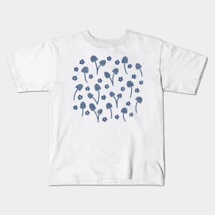 Autumn forest mushrooms in blue Kids T-Shirt